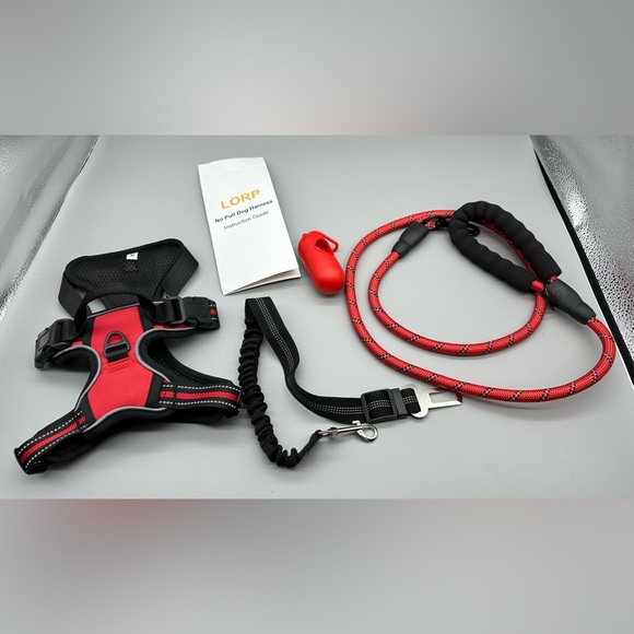 Dog No Pull Harness and Leash Set Black w Red Size Med - Picture 1 of 7